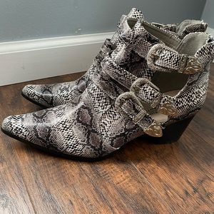 Snake print booties